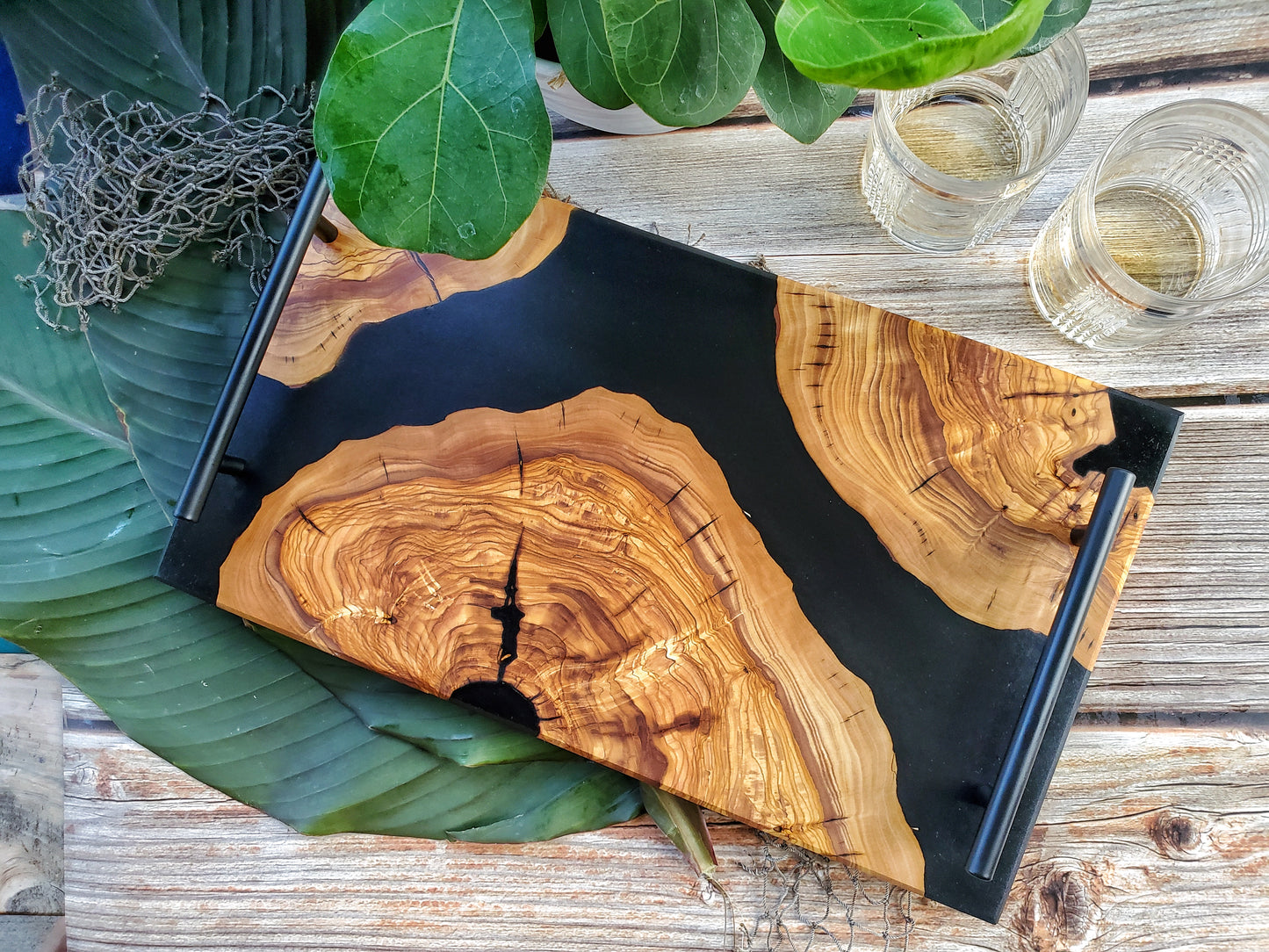 Matte Black Olive Wood Island Tray