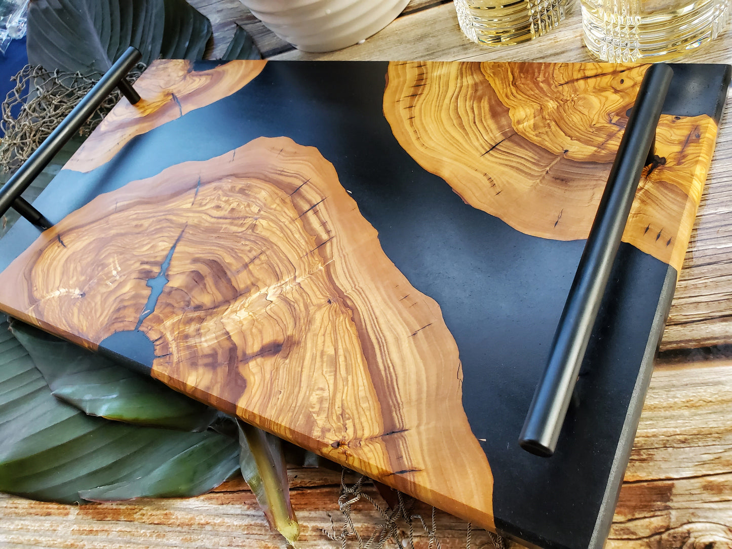Matte Black Olive Wood Island Tray