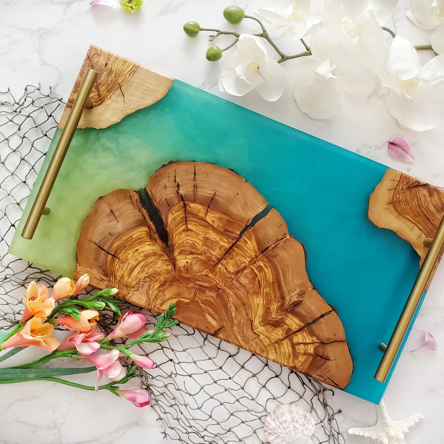 Tropical Lagoon Olive Wood Island Serving Tray