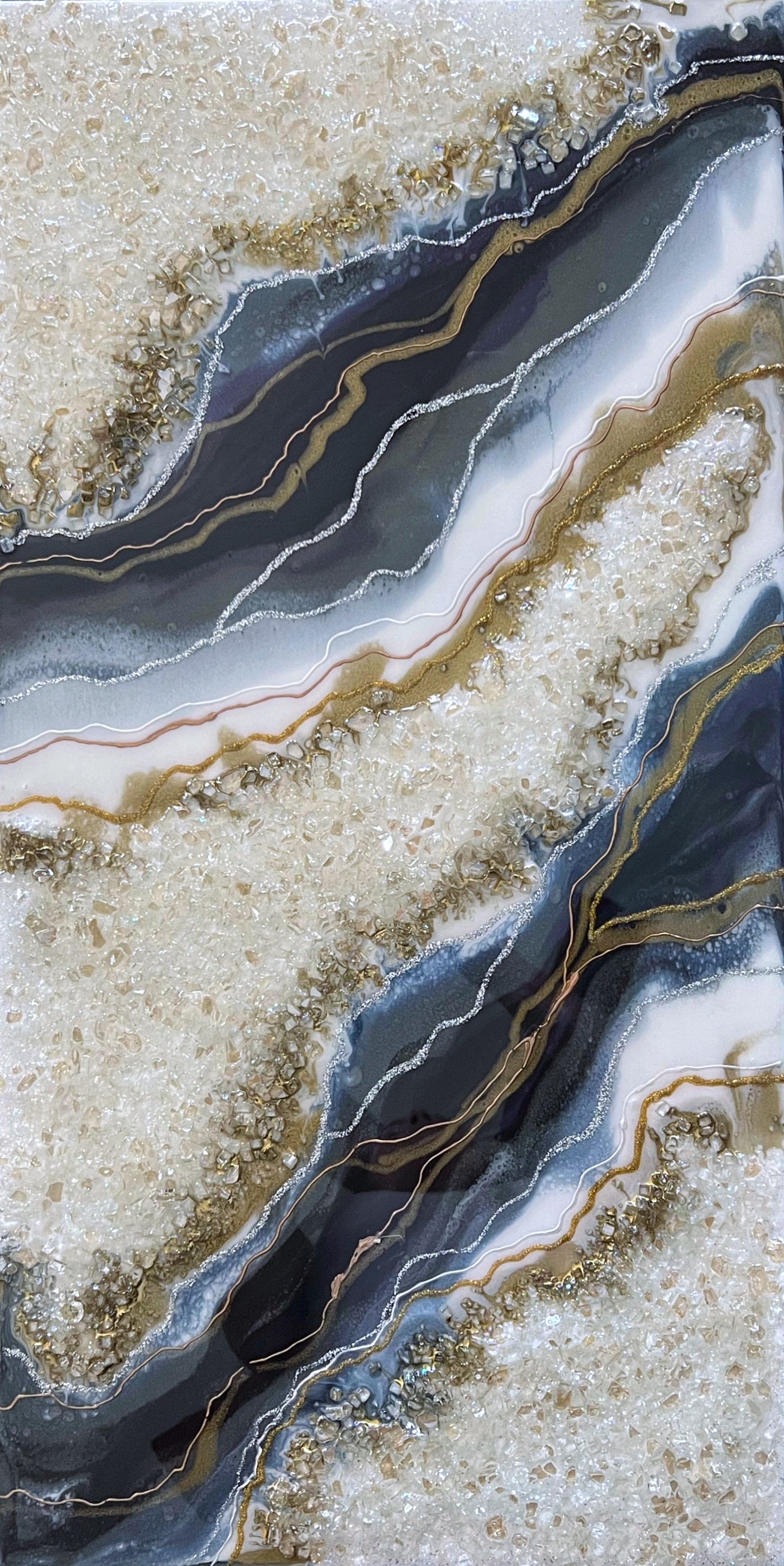 Opal, Tanzanite & Gold Geode Wall Art