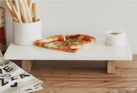 Marble Food Tray with Wood Feet