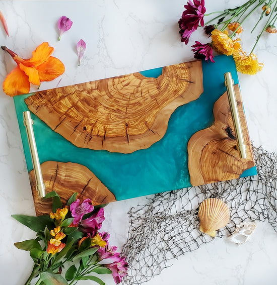 Tropical Lagoon Olive Wood Island Serving Tray