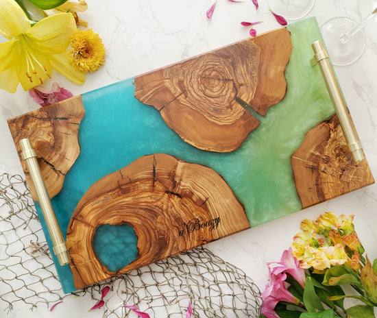 Tropical Lagoon Olive Wood Island Serving Tray