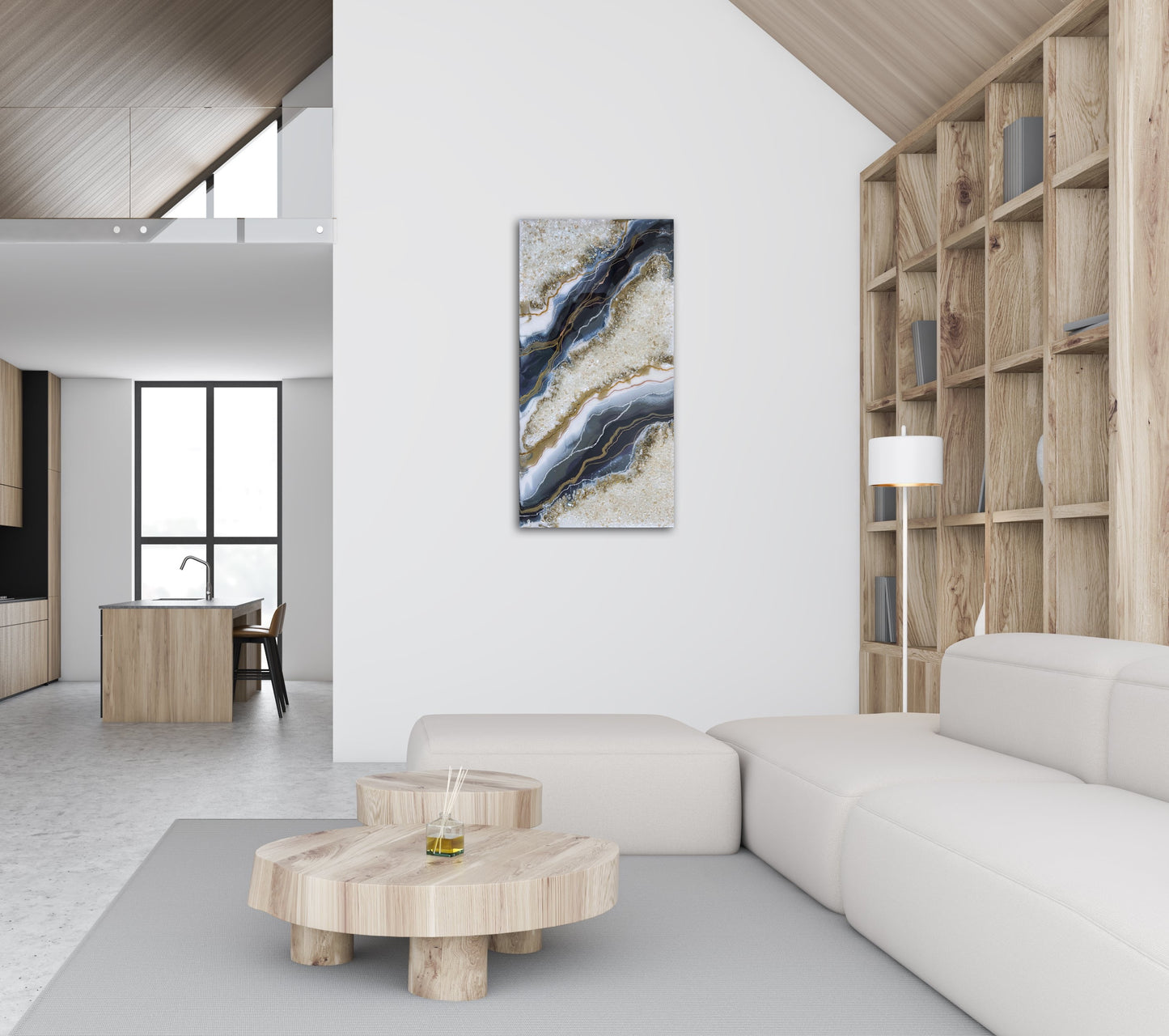 Load image into Gallery viewer, Opal, Tanzanite &amp;amp; Gold Geode Wall Art
