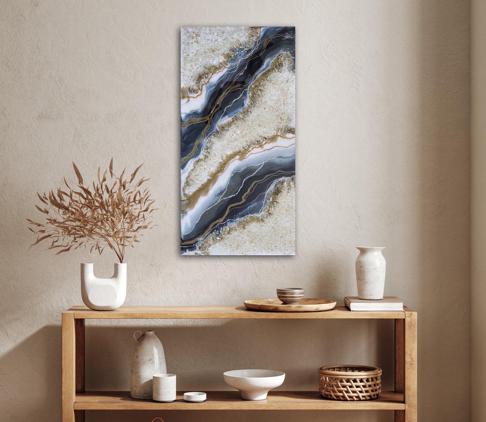 Opal epoxy art on wood, resin painting, geode wall art, luxury